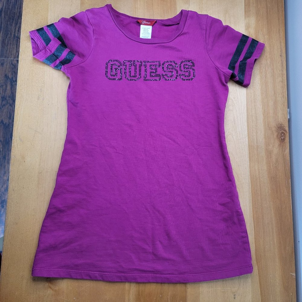 Guess Girl's L (12/14) Purple Dress Shirt word GUESS